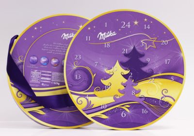 Runde Formschachtel „Adventskalender" mit Band