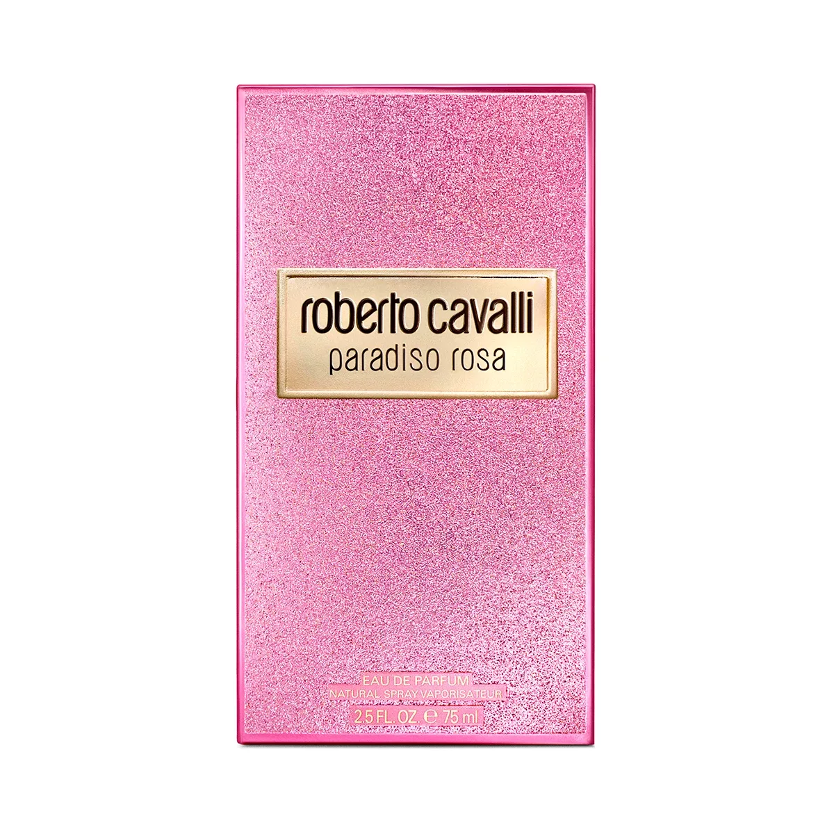 Étui pliant pour parfum, réalisé en carton pailleté rose ainsi que des touches de dorure