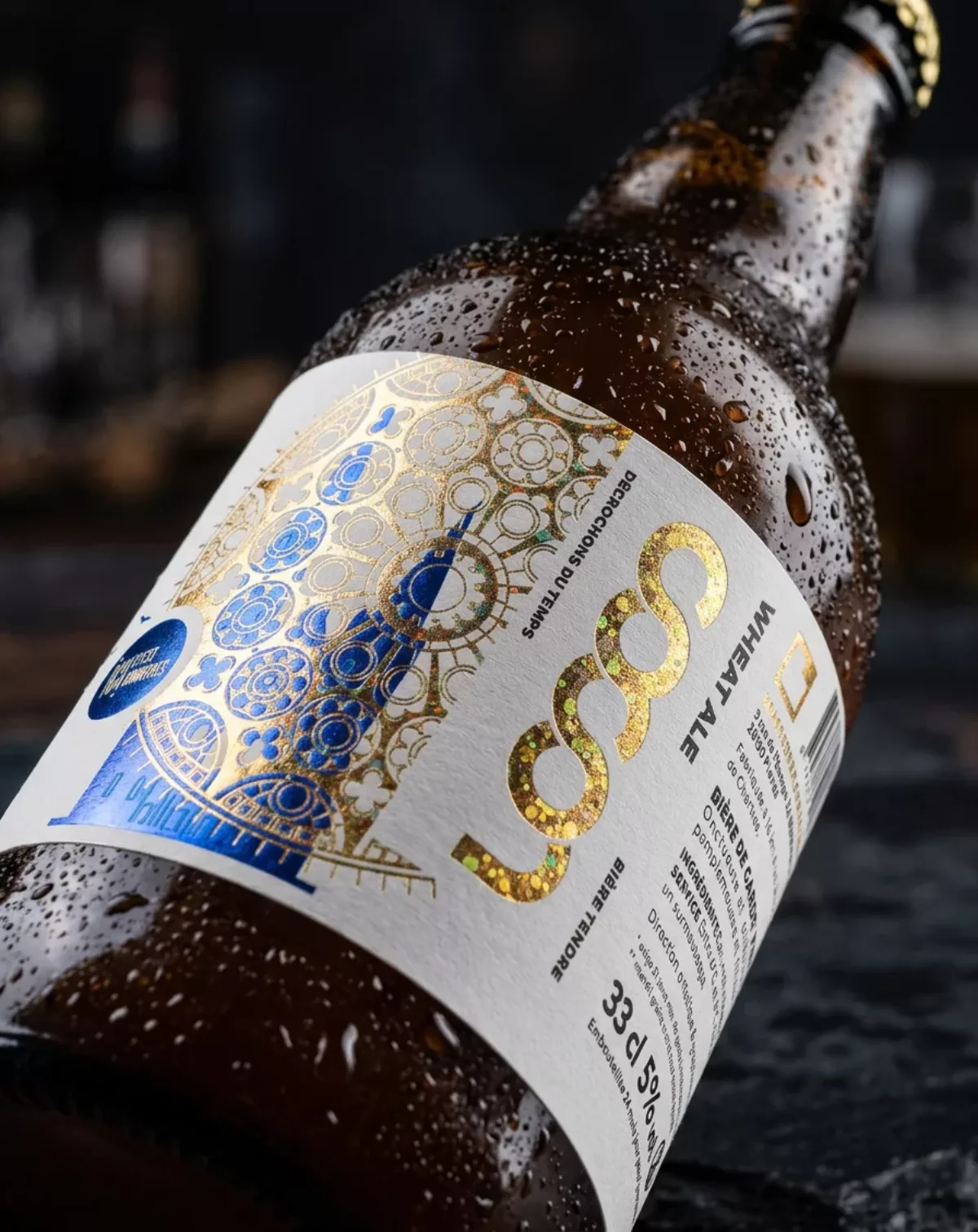 étiquette de bière avec beaux reliefs et rubans, récompensé par un award, par Autajon Étiquettes Loire