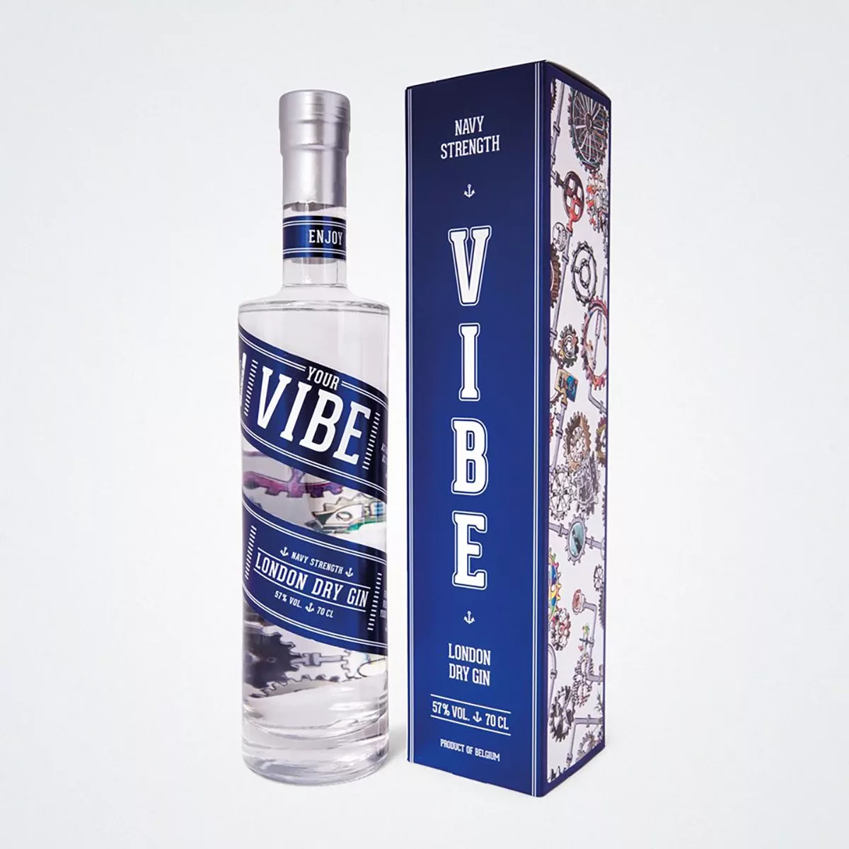 étuis et étiquette VIBE London dry Gin, illustration du Full service by Autajon